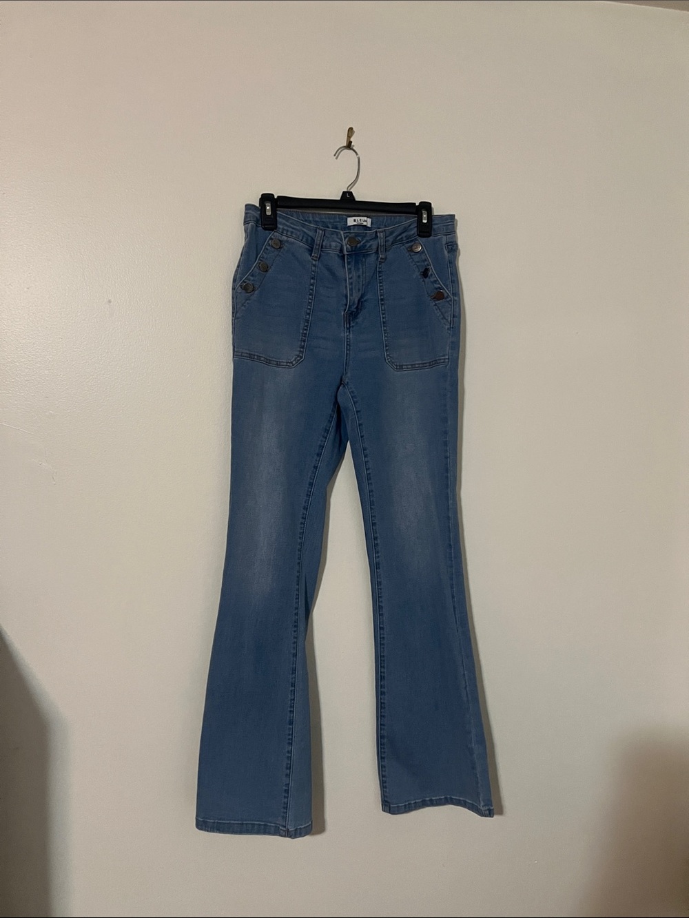 Bleu Nature Light Blue Flare Jeans with Button-Detail Pockets